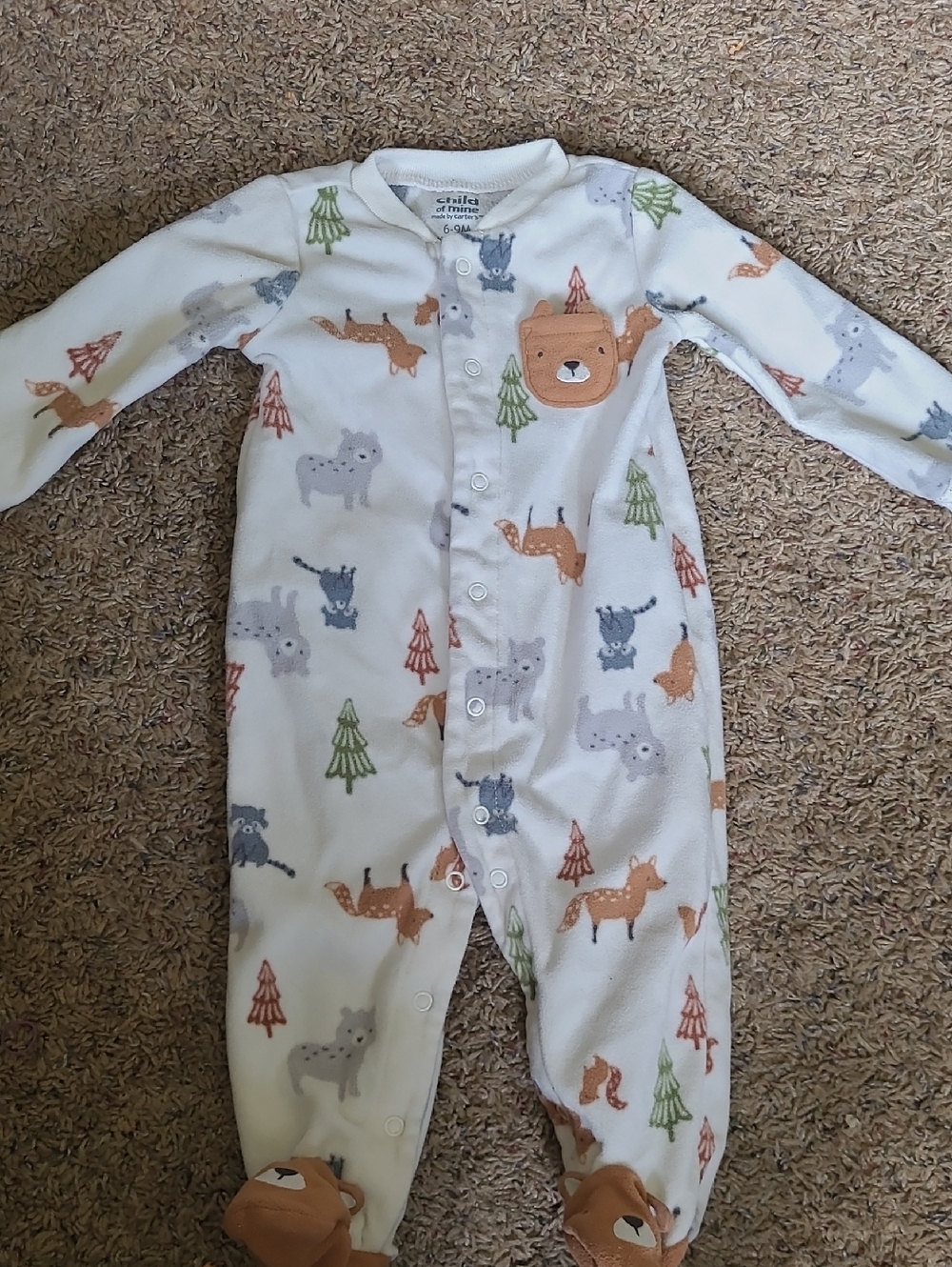 Carter's White Footed One-Piece with Forest Animal Print